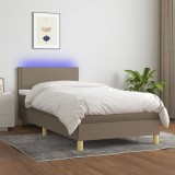 Cumpara ieftin Pat cu arcuri, saltea și LED, gri taupe, 90x190 cm, textil