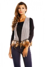 E792-182 Vesta scurta accesorizata cu puf