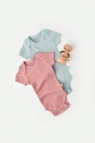 Set 2 body-uri bebe unisex din bumbac organic si modal - Mint Rose, BabyCosy (Marime: 0-3 Luni)