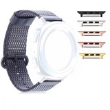 Curea material textil, compatibila Apple Watch 9|8|7|6|5|4|3|2|1 Series, 41mm|40mm|38mm, Negru/Argintiu