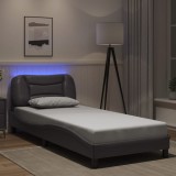 VidaXL Cadru de pat cu lumini LED, gri, 90x200 cm, piele ecologică