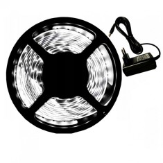 Banda LED impermeabila, A+, 5 m, 12V, 7W, SMD 3528, adaptor de alimentare, alb rece