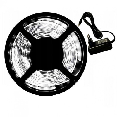 Banda LED impermeabila, A+, 5 m, 12V, 7W, SMD 3528, adaptor de alimentare, alb rece foto