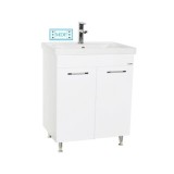 Baza si lavoar ceramic GN0541, mobilier baie stativ 60 cm, front MDF, 2 usi, 2 rafturi, balamale soft close, picioare cromate reglabile, alb