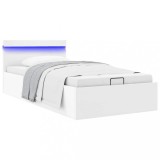 VidaXL Cadru pat hidraulic ladă și LED alb 100x200 cm piele ecologică