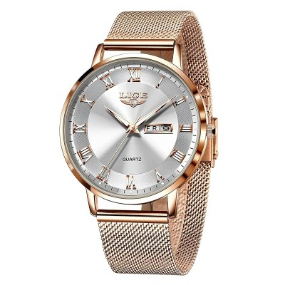 Ceas dama de mana Lige Elegant Analog Casual Fashion Top Brand Quartz Auriu Alb foto