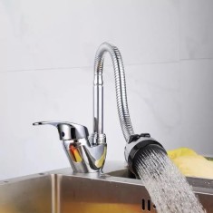 Baterie Bucatarie Korman Technik cu Pipa Flexibila, Crom, Aliaj