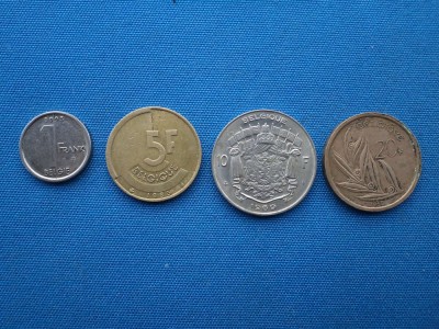 LOT 9 / 4 MONEDE 1,5,10, 20 FRANCI/BELGIA foto