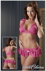 Set Fustă Mini Top si Tanga cu Volane Cottelli Collection - Roz