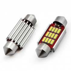 Set 2 becuri auto Amio LED, C5W SV8.5-8, 12SMD 4014, 2.9W, 39mm, Canbus, 12-24V, leduri alb sofit Festoon AutoDrive ProParts