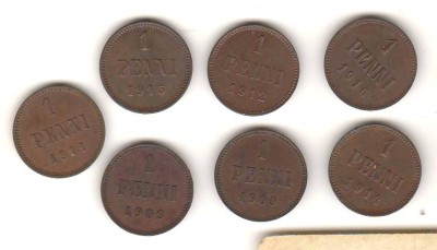 SV * Finlanda / Rusia tarista 1 PENNI 1910 -1909 -1911 -12 -14 -15 -16 AUNC foto