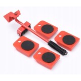 Set Transport Mobila 150kg, Carucior Mutare Obiecte Grele, Roti Mobila, Maner Ergonomic, Rosu/Negru