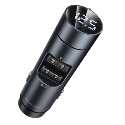 Modulator Fm Bluetooth Baseus Column Bluetooth FM Transmitter MP3 Car Charger 5.0 2 x Usb QC3.0 3,1A Gri CCNLZ-0G foto