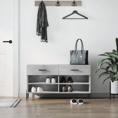 vidaXL Bancheta pantofar, gri beton, 102x35x55 cm, lemn prelucrat 829752 foto
