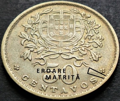 Moneda istorica 50 CENTAVOS - PORTUGALIA, anul 1946 *cod 3588 - EROARE foto