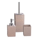 Cumpara ieftin Set baie dispenser sapun, pahar periute dinti, perie toaleta ceramica maro
