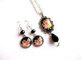 set bijuterii sticla cu floral 32939