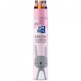Creioane colorate rotunde Oxford Kids, set 12, motiv iepure