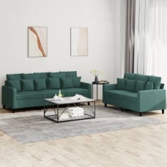 vidaXL Set de canapele cu perne, 2 piese, verde &icirc;nchis, catifea