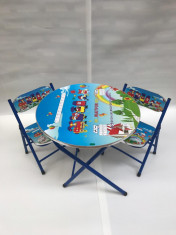 Masa cu doua scaune pliabile pentru copii albastra foto
