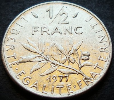 Moneda 1/2 FRANC (50 CENTIMES) - FRANTA, anul 1977 *cod 3478 foto