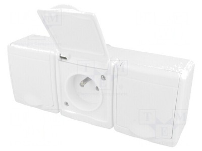 Conector Alimentare AC 2P+PE 250V 16A Alb Montaj Perete foto