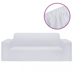 Husa elastica pentru canapea cu 2 locuri poliester jersey alb foto
