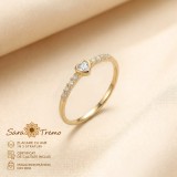 Inel Inima de Lumina , model fin cu zirconia, placat cu aur 14K