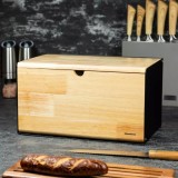 Cutie pentru paine, din oțel-bambus, negru, 35,5 x 21,5 x 19,5 cm, Klausberg