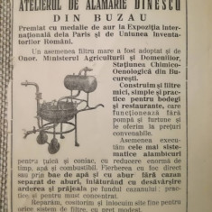 1939, reclamă Atelierul de alămărie Dinescu, țuică și vin, Piața Obor 37 BUZĂU