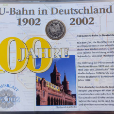 GERMANIA - FDC + MONEDA PROOF - 10 EURO 2002 D, ANIV. 100 ANI METROUL GERMAN