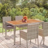 Masă grădină vidaXL gri 150x90x75 cm, poliratan cu blat lemn acacia, rezistentă apă, cadru oțel