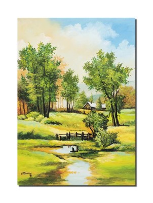 Tablou peisaj din natura pictat manual, Calmitate, 70x50cm pictura ulei pe panza, Constantin Feraru foto