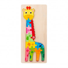 Puzzle educativ Karemi, 30 x 12.8 x 0.6 cm, lemn, 10 piese, model girafa, 2 ani+ foto