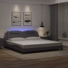 VidaXL Cadru de pat cu lumini LED, gri, 200x200 cm, piele ecologică 3214046