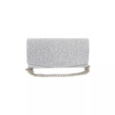 Geanta plic seara pentru ocazii si petreceri, argintiu, sclipici, mic, 20 x 10 cm, Magrot 24013