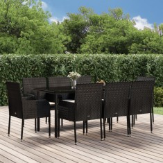 Gossi set mobilier de gradina cu perne, 9 piese, negru, poliratan
