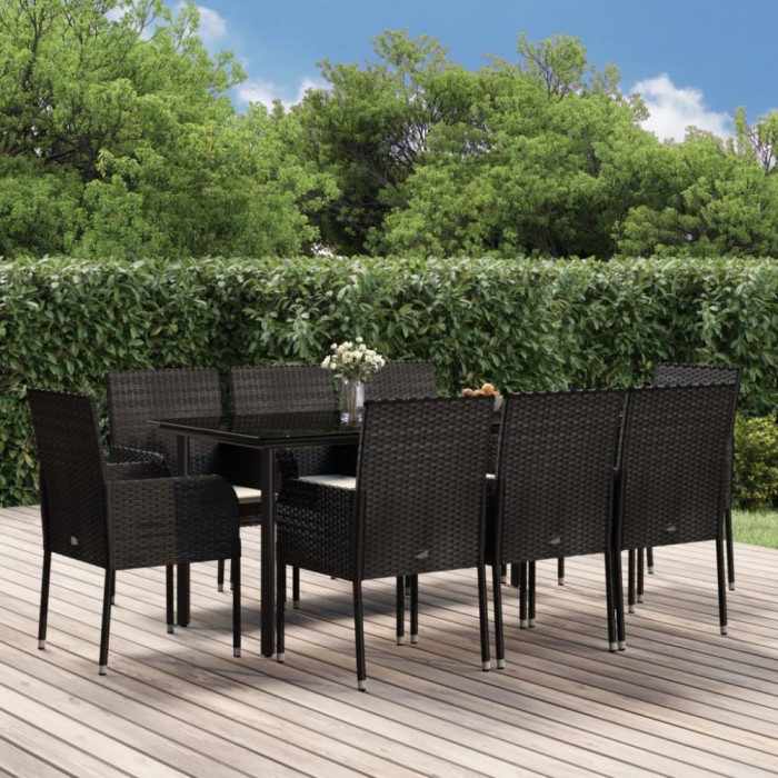 vidaXL Set mobilier de grădină cu perne, 9 piese, negru, poliratan 3185158