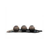 Set 3 Suporturi Lumanari Decorative Frunza Lemn Negru, Romantic, 45cm cu Lumanari &amp; Pietricele Incluse
