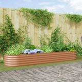 vidaXL Pat de grădină ridicat maro cu aspect de lemn 320x80x44 cm din oțel