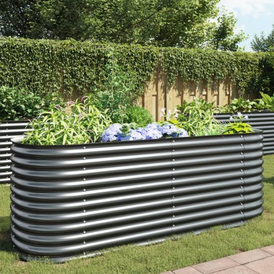 Gossi strat inaltat de gradina, gri, 240x80x81 cm, otel galvanizat foto