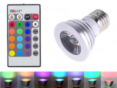 Bec led RGB, 16 culori cu control de la distanta din telecomanda New Mania foto