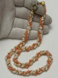 COLIER CORAL - Natural - Roz + 2 Siraguri Perle Naturale - 51cm - Vintage !