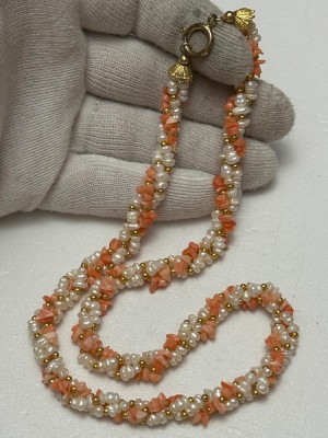 COLIER CORAL - Natural - Roz + 2 Siraguri Perle Naturale - 51cm - Vintage ! foto