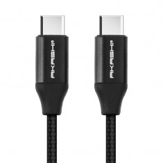 Cablu impletit AKASHI USB-C la USB-C, 1m, 3A - incarcare rapida, Black foto