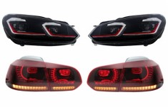 Faruri LED si Stopuri FULL LED VW Golf 6 VI (2008-2013) Facelift G7.5 GTI Design Rosu Semnalizare Secventiala LHD Performance AutoTuning