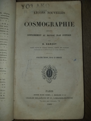 Lecons nouvelles de cosmographie ,1866 - H.Garcet foto