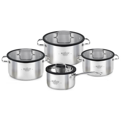 Set cratite inox Bohmann Premium baza groasa aluminiu, interior gradat, capace sticla foto