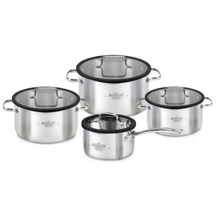 Set cratite inox Bohmann Premium baza groasa aluminiu, interior gradat, capace sticla