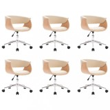 Scaune de bucatarie pivotante, 6 buc., crem, piele ecologica